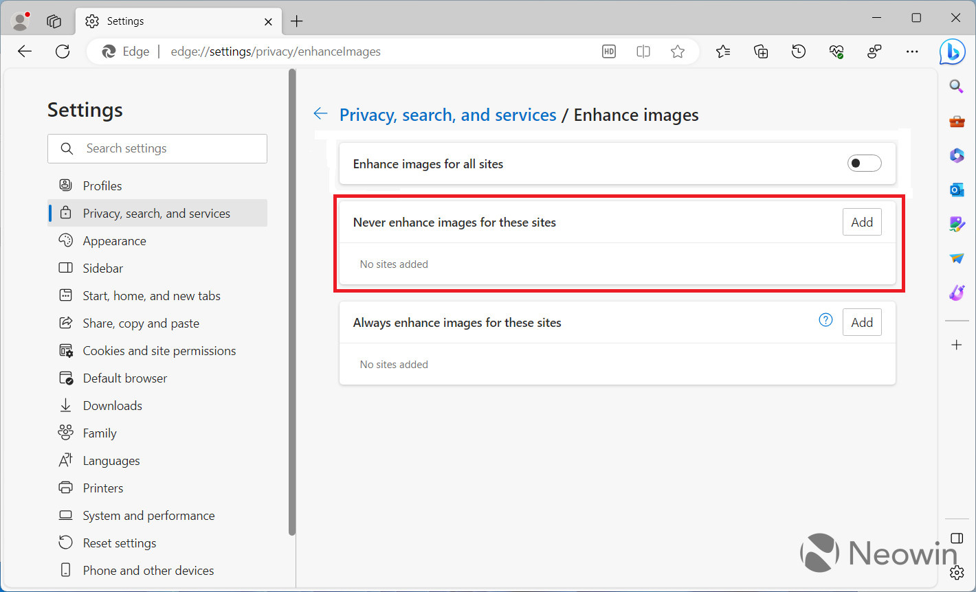 Edge 浏览器中的“增强图片”功能会将图片 URL 发送给微软，且默认开启