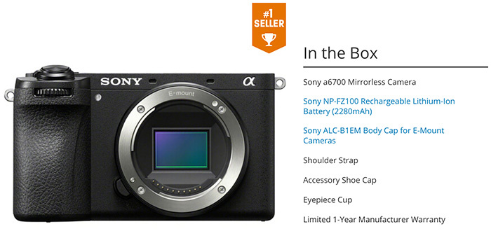 友情提示：索尼 A6700 相机包装内不含 USB 线和充电器