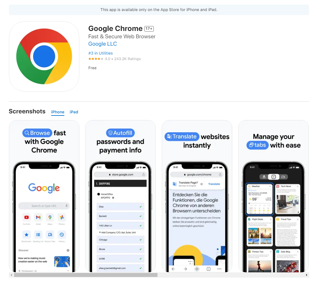 iOS 版谷歌 Chrome 115 浏览器更新