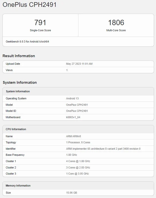 一加 Nord 3 现身 Geekbench：搭载联发科天玑 9000 芯片