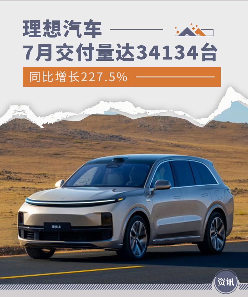 理想汽车 7 月交付 34134 辆，同比增长 227.5%